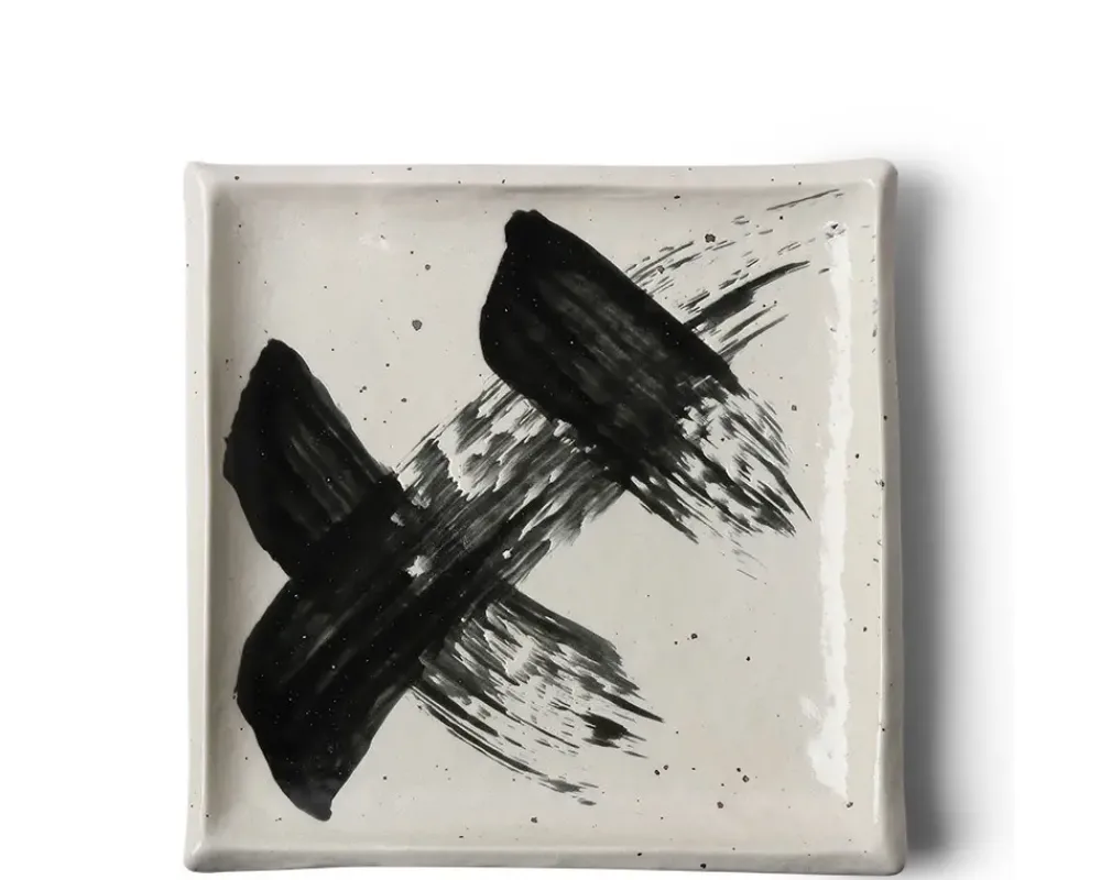 MIYA Company Black & White Brush Square Plate Hot