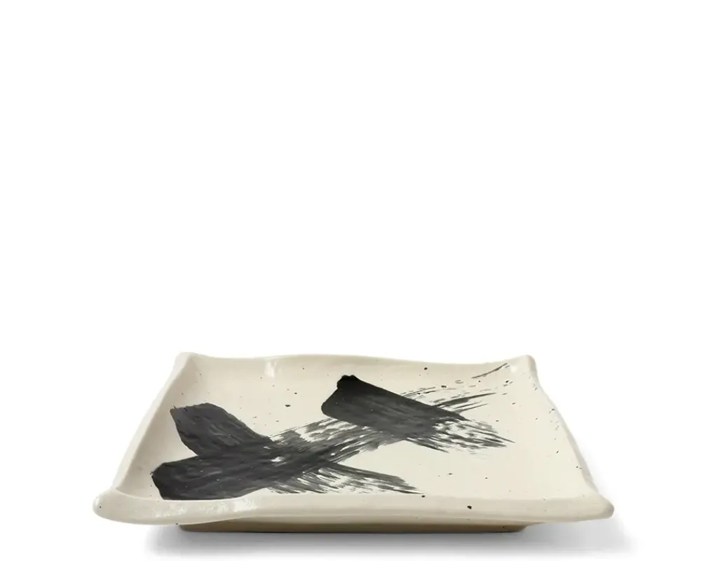 MIYA Company Black & White Brush Square Plate Hot