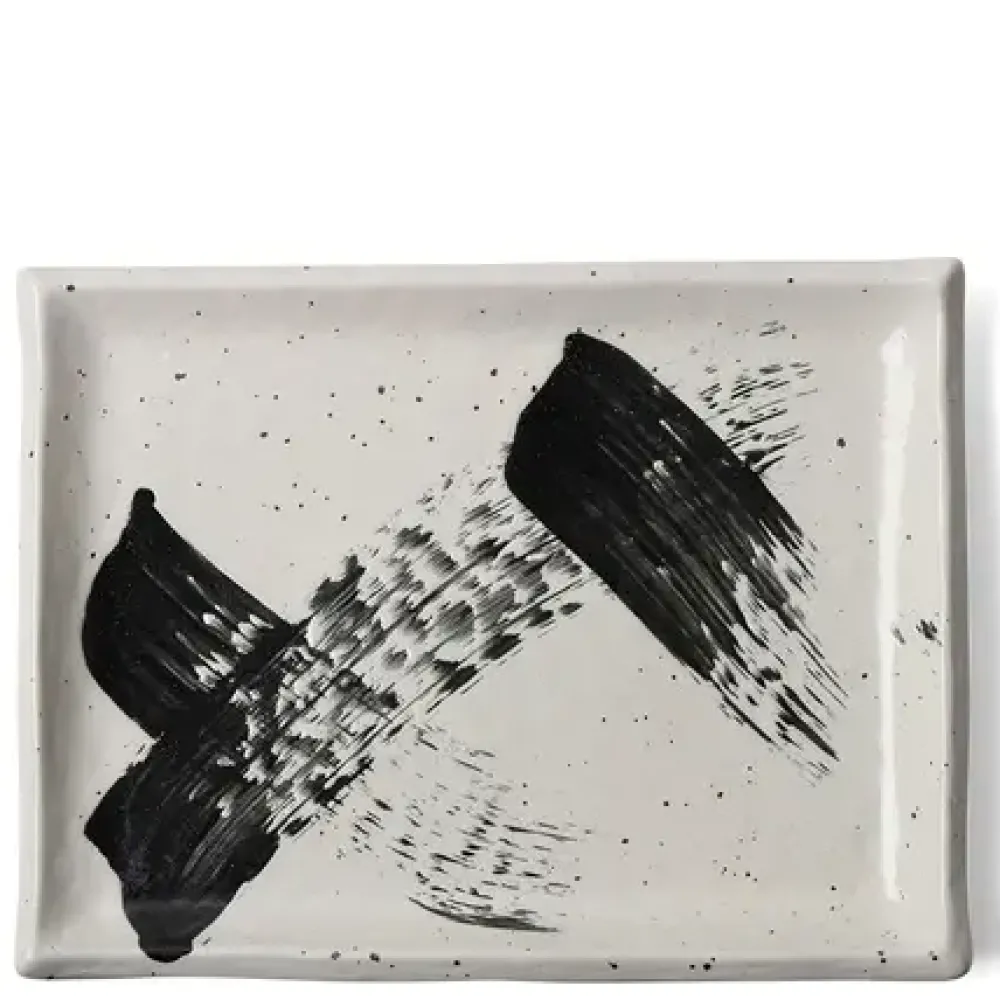 MIYA Company Black White Brush Rectangle Platter Hot