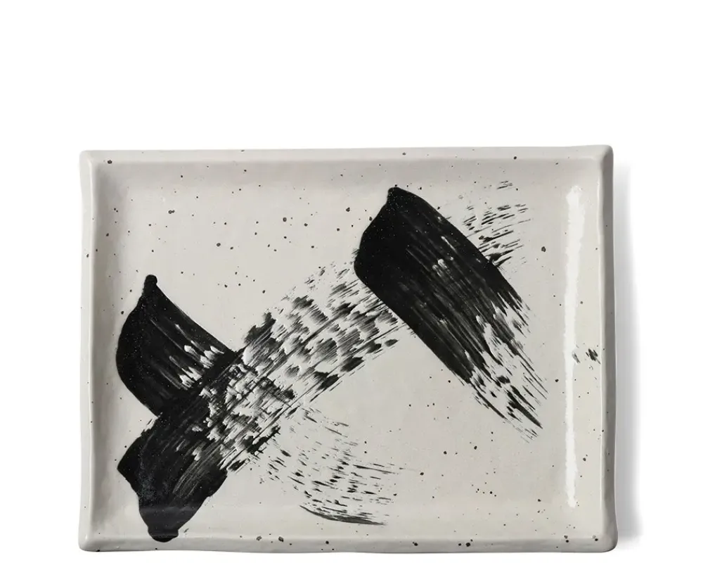MIYA Company Black White Brush Rectangle Platter Hot