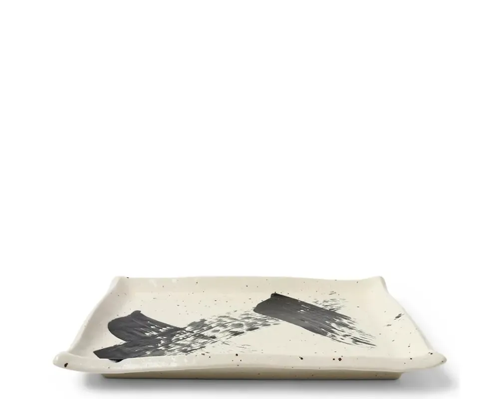MIYA Company Black White Brush Rectangle Platter Hot