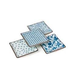MIYA Company Blue & White 5" Sq. Plate Set Clearance