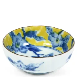 MIYA Company Blue Flower 4.25" Yellow Bowl Clearance