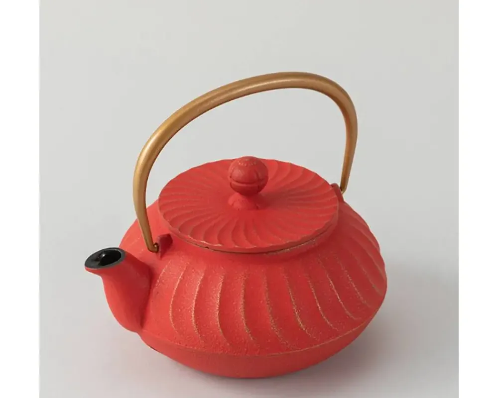 MIYA Company Cast Iron Teapot Red Wave Gold Handle Best