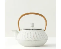 MIYA Company Cast Iron Teapot White Wave Gold Handle Sale