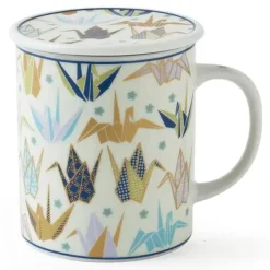 MIYA Company Origami Cranes 8 Oz. Lidded Mug - Blue Best