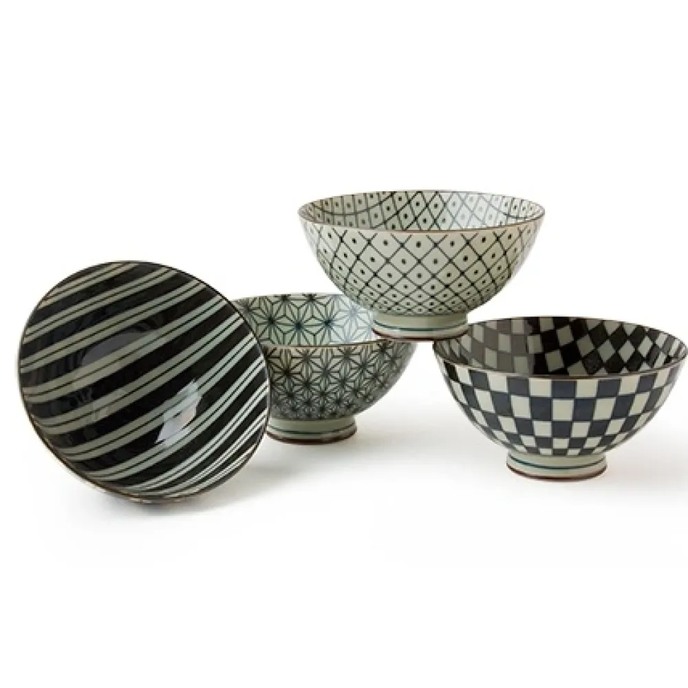 MIYA Company Retro Black & White 4.5" Rice Bowl Set Discount