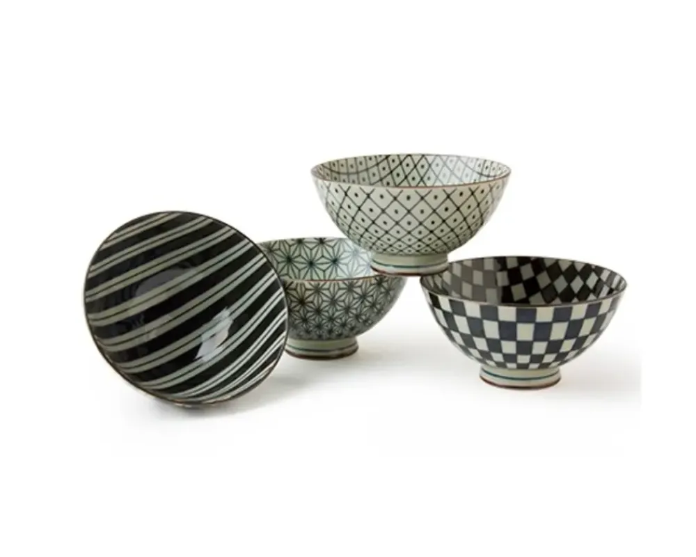 MIYA Company Retro Black & White 4.5" Rice Bowl Set Discount