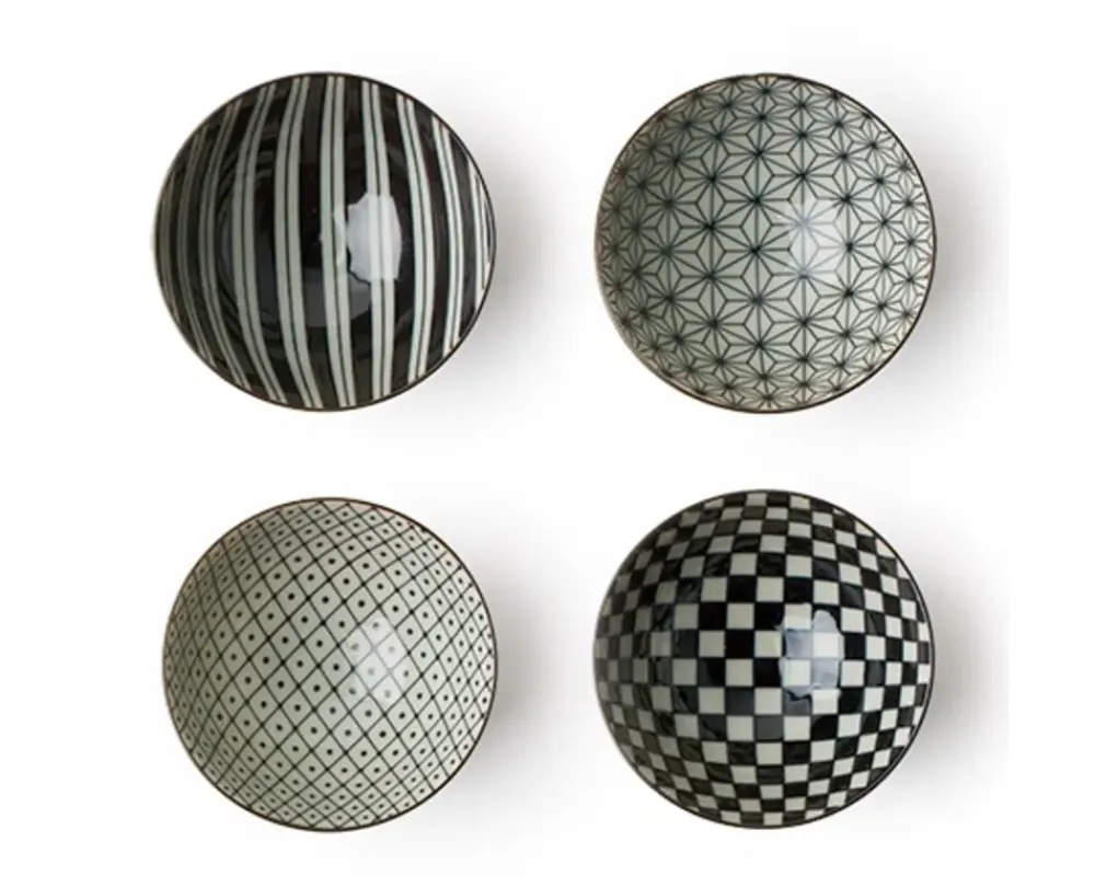 MIYA Company Retro Black & White 4.5" Rice Bowl Set Discount