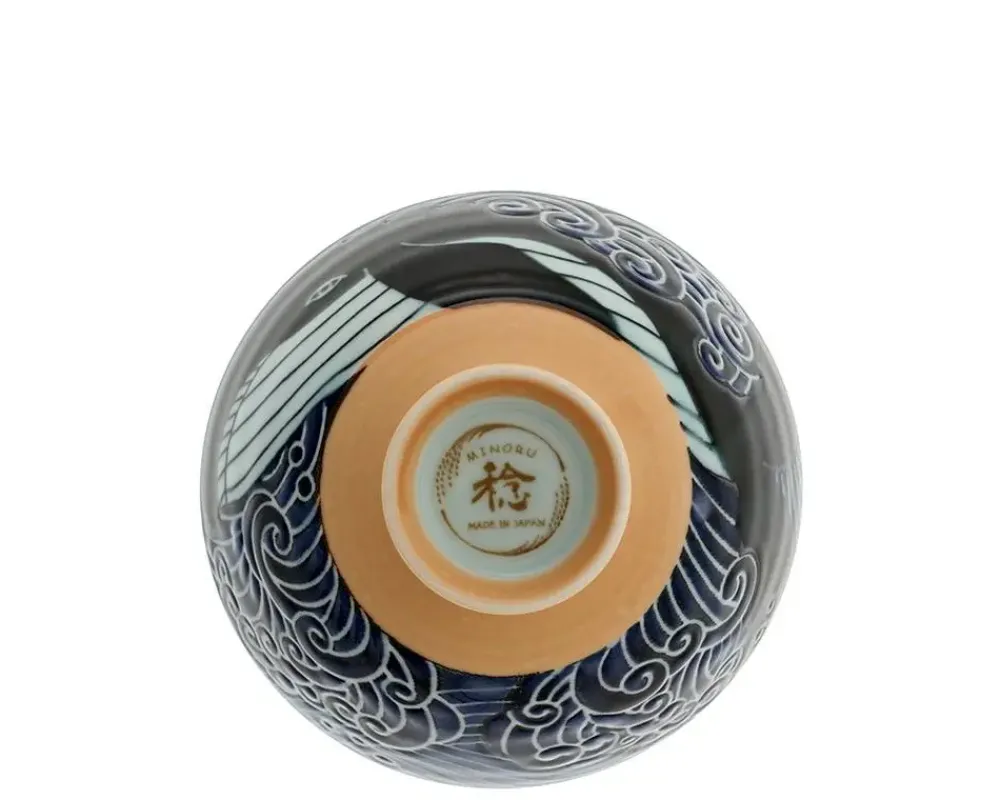 MIYA Company Rice Bowl Blue Whale Waves 5" New