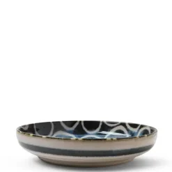 MIYA Company Rustic White Circles 7.75" Shallow Bowl Hot