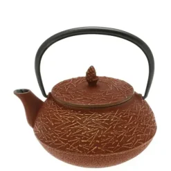 MIYA Company Teapot Cast Iron Gold Cranberry Pine Needles New