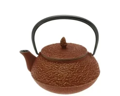 MIYA Company Teapot Cast Iron Gold Cranberry Pine Needles New