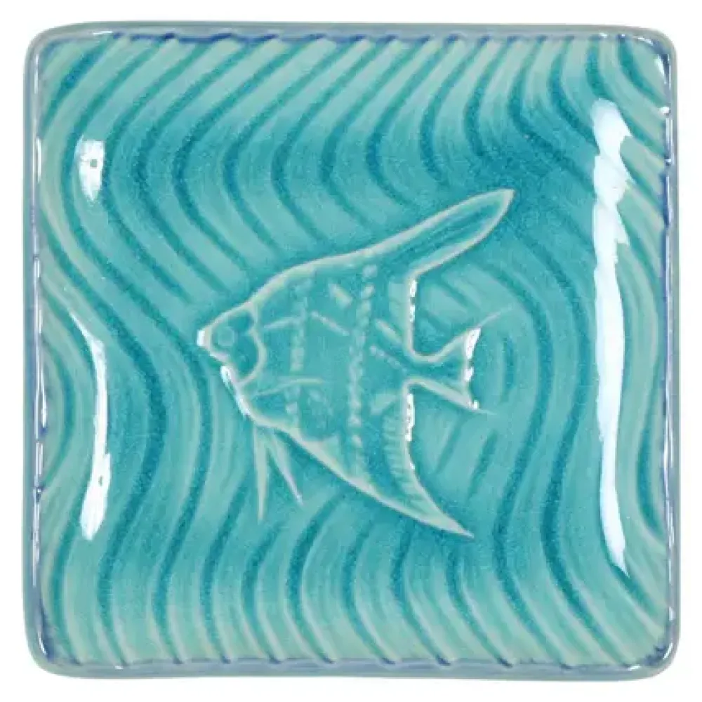 MIYA Company Turquoise Blue Fish 4.5" Sq. Plate Discount